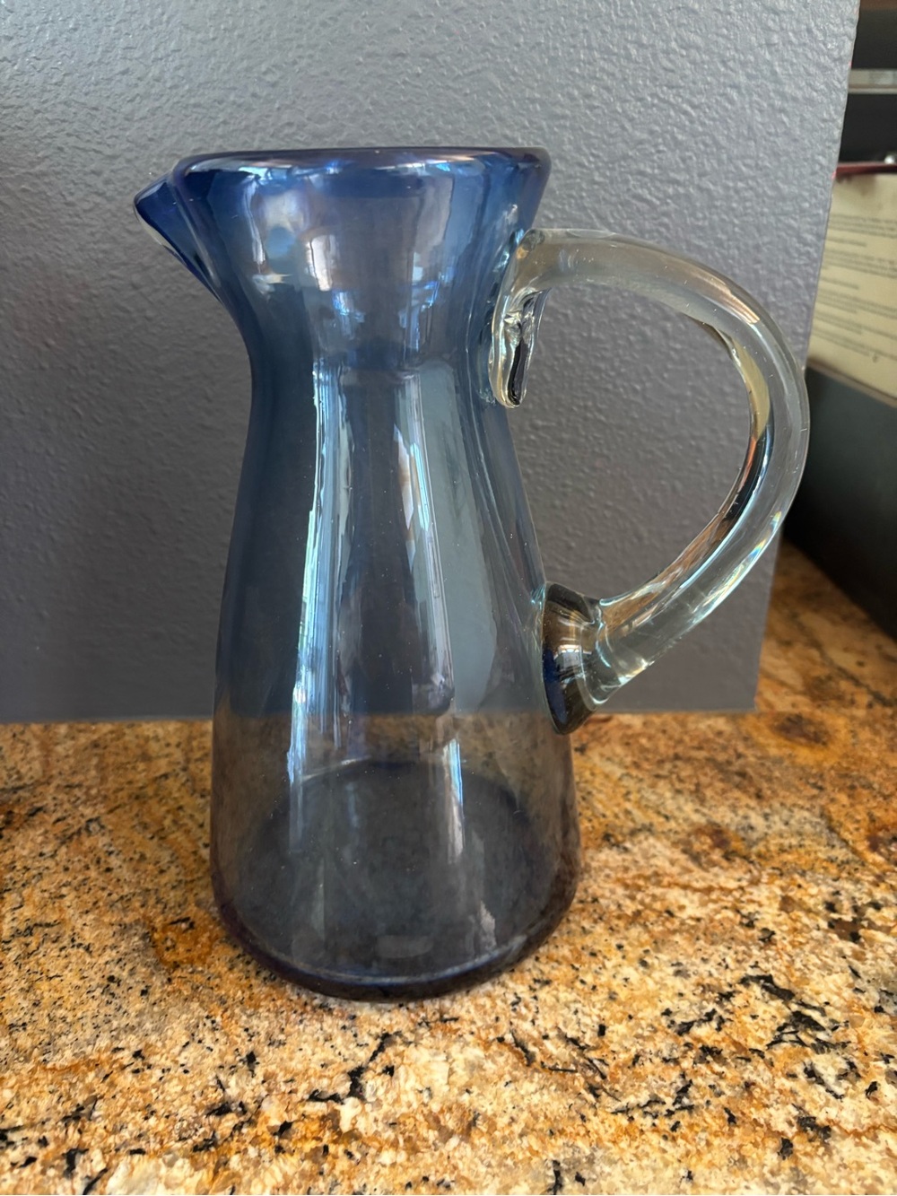 Pottery Barn Handcrafted Recycled Glass Drink Pitcher Blue NWOT
